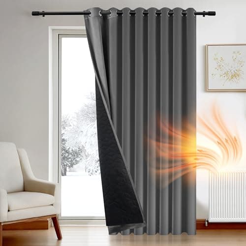 Image of Deconovo Thermal Curtain for Door, Extra Wide Window Panel with Thick Microfiber Quilted Lining, Eyelet Blackout Curtain for Bedroom, W 110" xL 63", Dark Grey, 1 Panel