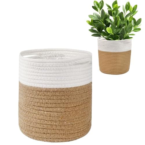 Image of 20cm Plant Pot Indoor Pot for Plants, Plant Basket Cotton Rope Woven Storage Basket Wicker Plant Pots for Indoor Plants, Planter Flower Pots Seagrass Plant Pot for Laundry Household Storage Basket
