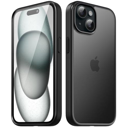 Image of TIIXXA Matte Case for iPhone 15 6.1-Inch, Shockproof Drop Protection, Frosted Translucent Back Phone Cover, Anti-Fingerprint (Black)
