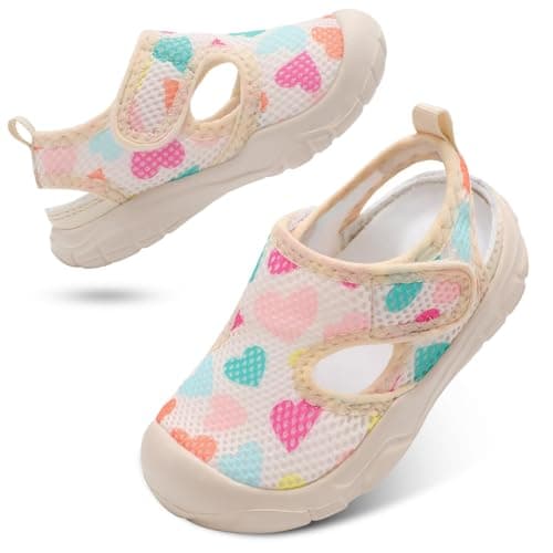 Image of JIASUQI Toddler Breathable Sandals Kids Swim Pool Aqua Shoe Boys Girls Quick Dry Beach Shoes Lightweight Barefoot Summer Water Shoes for Water Sports(Beicoheart 25,UK Size 9)