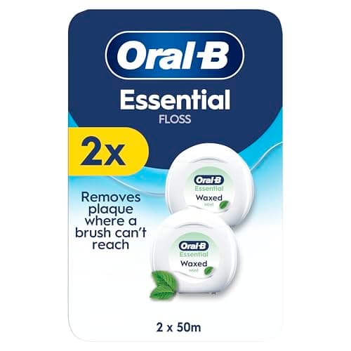 Image of Oral-B Essential Floss - Removes Plaque - Waxed Dental Floss for Tight Spaces - Shred-Resistant - Mint - 2x50M Roll
