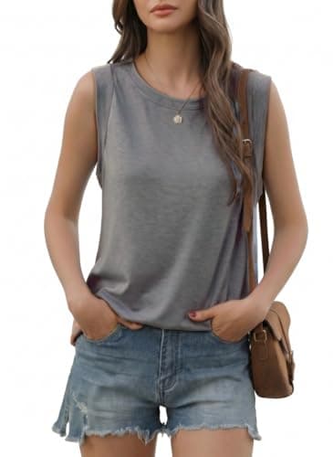 Image of Ebifin Women's Summer Sleeveless T Shirts Loose Fit Basic Crew Neck Vest Tank Tops .Light Grey.S
