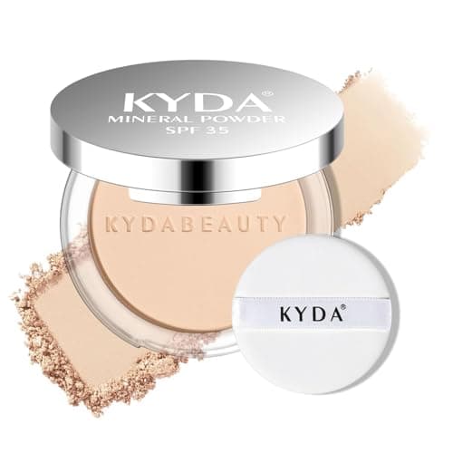Image of KYDA Mineral Powder SPF 35, 4-in-1 Pressed Mineral Powder, Matte Setting Powder with Concealer and Foundation, Lightweight Flawless Coverage, Skin Care Formula, Porcelain