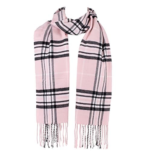 Image of Hat To Socks Classic Unisex Plaid Winter Scarf - Super Soft Warm Tartan Check Wrap for Men and Women (Pink)