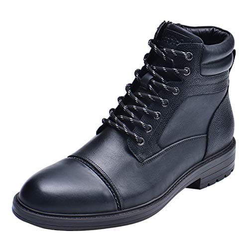 Image of Jamron Men's Classic Genuine Leather Ankle Boots Zip Chukka Boots with Warm Flannel Lining Black UK11.5