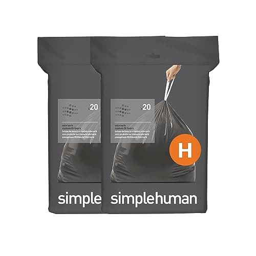 Image of simplehuman Code H 40 Odorsorb Liners, 50% Recycled Custom Fit Odour Absorbing Bin Liners in Dispenser Packs with Durable Drawstring Tie Handle, 30-35L