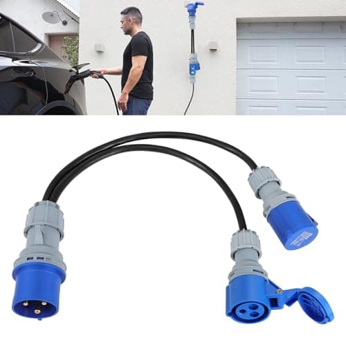 Image of 32A Plug to 2 x 16A Sockets, 2 Way Heavy Duty Power Splitter Caravan Hook Up Cable, Electric Caravan Adapter Converter Lead Camping Electric Hook Up Cable IP44 Splitter Socket, 0.5M Black Cable