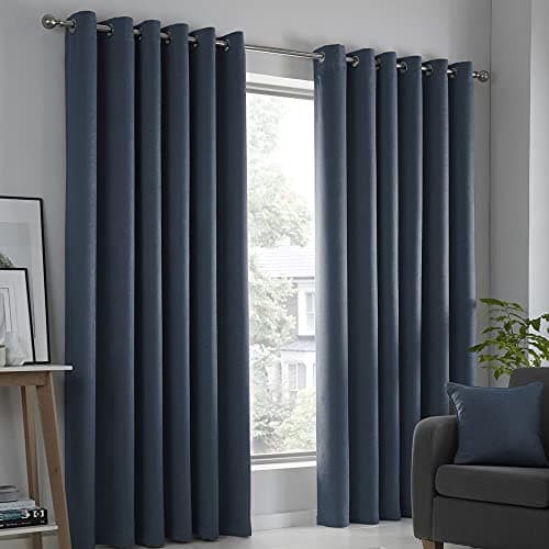 Image of Fusion - Strata - Blockout Pair of Eyelet Curtains in Navy - 90" Width x 90" Drop (228 x 228 cm)