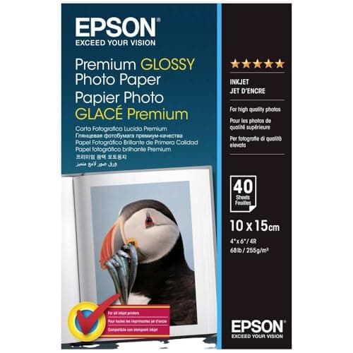 Image of Epson C13S042153 Premium Glossy Photo Paper 100x150mm (40 Sheets),White
