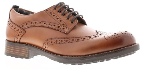 Image of Mens Lace-Ups Premium Leather Formal Shoes for Men with Brogue Detailing. Wing Tip Toe Mens Brown Shoes with TPR Outsole. Office Party Wedding Occasion Footwear Tan 8 UK