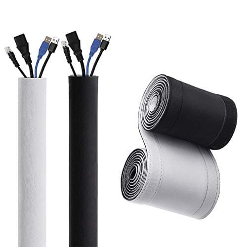Image of 10cm Wide Cable Management Sleeve, Flexible Neoprene Cable Tidy Tube for Desk TV Computer Cord Cover Wire Hider, Black and White Reversible (Inside Diameter ∅ 2.5cm/0.98in) (1.5m)