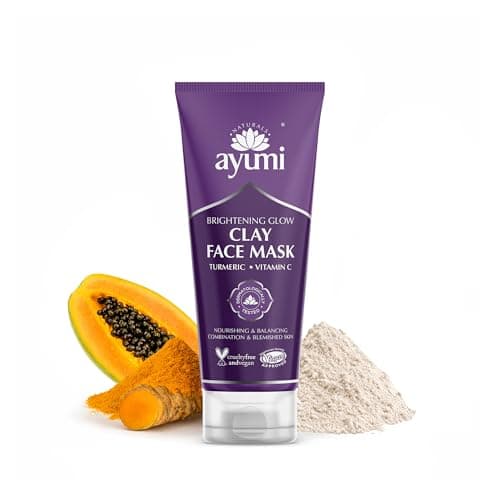 Image of Ayumi Brightening Clay Mask for Dull Skin | Turmeric Face Mask | Clay Face Mask for Pores | Vitamin C for Dark Spot Treatment | Hydrating Face Mask with Argan Oil |Natural Mask for Face care | 1x100ml
