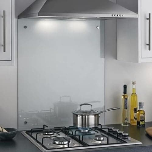 Image of 6mm Clear Tempered Glass Splashbacks for Cookers, Toughened Glass Heat Resistant Splashback for Kitchen - Pre-Drilled Holes & Mirror Screw Fixings - 60cm x 55cm