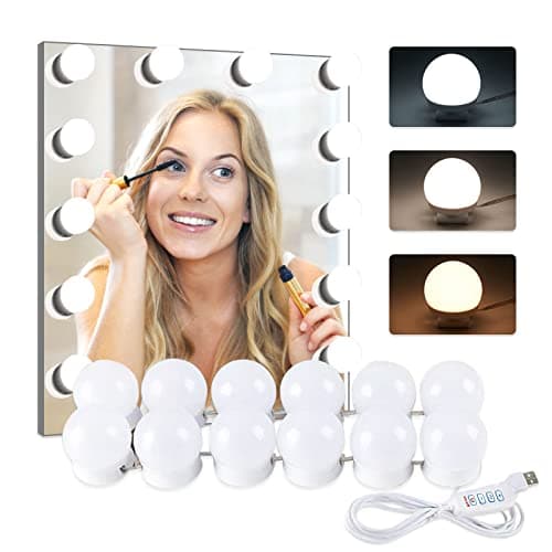 Image of Alopee Vanity Mirror Lights, Hollywood Style USB Makeup Mirror Lights Kit with 12 Dimmable LED Bulbs, 3 Colours Modes 10 Levels Brightness Dressing Light for Dressing Table Room, Bathroom