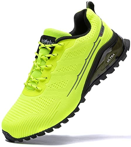Image of Kricely Trail Running Shoes Mens Breathable Lightweight Trainers Non-Slip Low Rise Walking Shoes(Fluorescent Green 9)