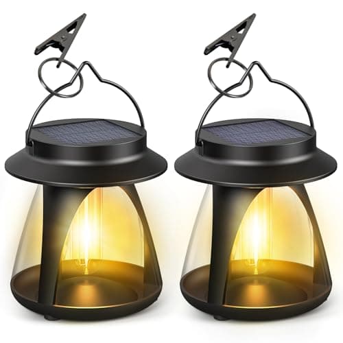 Image of MAGGIFT Solar Lanterns for The Garden, 2 in 1 Rechargeable & Dimmable, 2 Packs Hanging Lights Outdoor, Modern LED Waterproof Solar Powered Garden Ornaments for Outdoor Outside Lighting Decorations