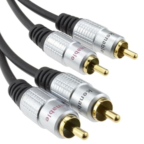 Image of kenable Pro Audio Metal 2 x RCA Phono Plugs to Twin Plugs Cable Lead Gold 2m