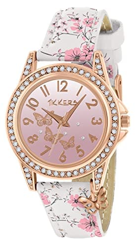 Image of Tikkers Rose Gold Case Flower Printed Butterfly Charm Watch - NTK0029