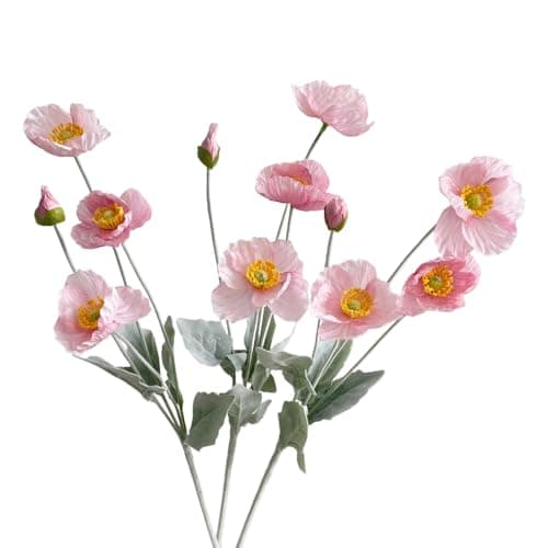 Image of Urier Poppies Flowers Artificial,Ranunculus Artificial Flowers,Silk Flowers with Stems,Faux Flower Stems for Wedding,Party,Garden Outdoor Indoor Decor Flower Arrangements for Table (3, Rose Pink)