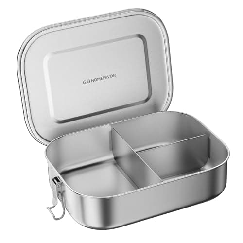 Image of G.a HOMEFAVOR Stainless Steel Lunch Box Metal Bento Box with 3 Compartments 1400 ml Leakproof Food Sandwich Salad Storage Container