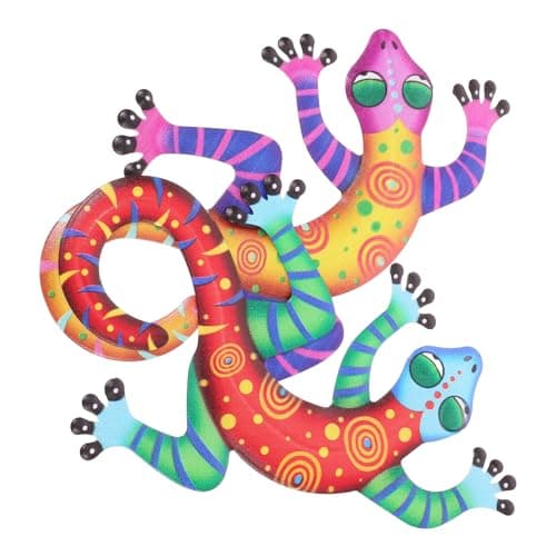 Image of CHICAMPERA 2pcs Iron Hanging Gecko Wall Decor Decorative Simulated Garden Wall Ornaments for Kitchen and Outdoor Garden Art