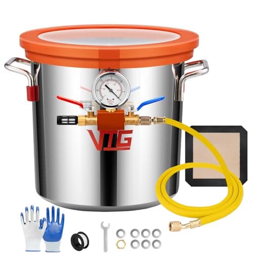 Image of VTG VOGTEN 3 Gallon Vacuum Chamber with Tempered Glass Lid,304 Stainless Steel Degassing Chamber for Stabilizing Wood, Degassing Resin, Silicone and Epoxies