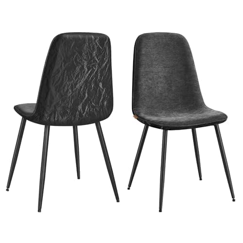 Image of VASAGLE Dining Chair Set of 2, Upholstered Chair, Metal Legs, Adjustable Feet, Easy-Care, Chenille Fabric, PU with Glacier-Inspired Pattern