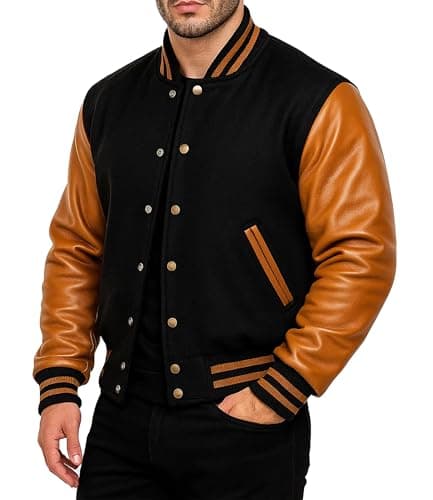 Image of Fashion_First Unisex Women/Mens Varsity College Jacket - Bomber Baseball Jacket - American Style Letterman Jacket Men