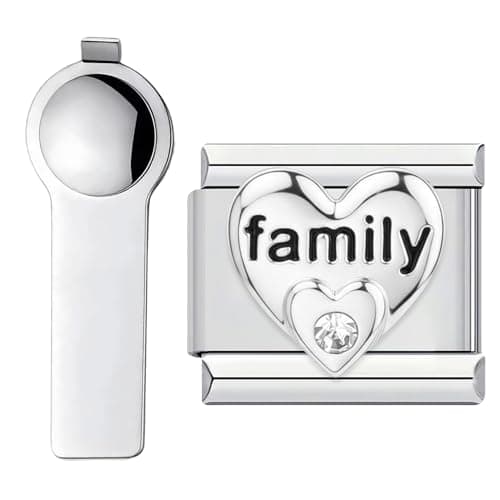 Image of VLYX Personalized Family of Letters Charm – 9mm Stainless Steel Italian Link Bracelet Accessory with Installation Tool (Silver)