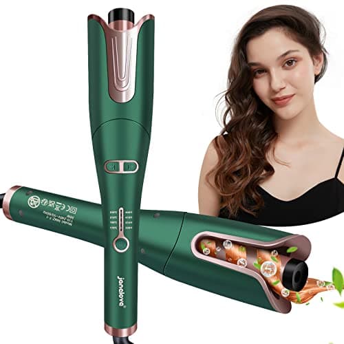 Image of janelove Automatic Hair Curler, Curling Wand, Hair Curlers for Long Hair,170°-230° Adjustable Temperature,Ceramic Barrel, with Portable Storage Bag,(Green&Gold)