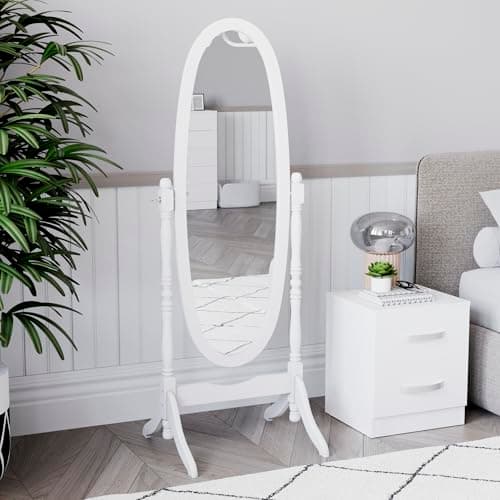 Image of Vida Designs Nishano Cheval Mirror Free Standing Full Length Floor Standing Dressing Mirror Adjustable Bedroom Furniture Wooden, White