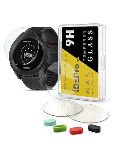 Image of iDaPro Screen Protector for Garmin Approach S12 GPS Golf Watch + Silicone Anti-dust Plugs [4 Pack] Tempered Glass Anti-Scratch Bubble-Free Easy Installation