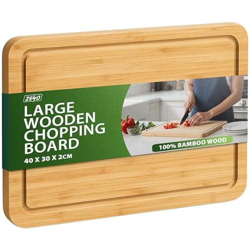Image of ZENO Large Wooden Chopping Board 40 x 30 x 2CM | Bamboo Cutting Board for Kitchens | Wood Chopping Board with Deep Juice Groove for Meat Veg and Bread | Multi Purpose Wooden Chopping Boards for Home