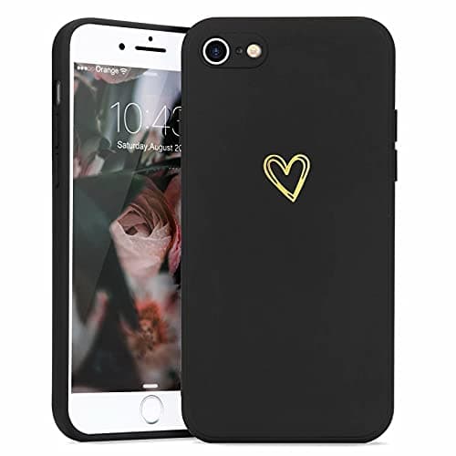 Image of Wirvyuer Compatible with iPhone SE Case 2022/2020, iPhone 8 iPhone 7 Phone Case for Women Girls Silky Soft Protective Shockproof Silicone Phone Case with Cute Heart Pattern Design, Black