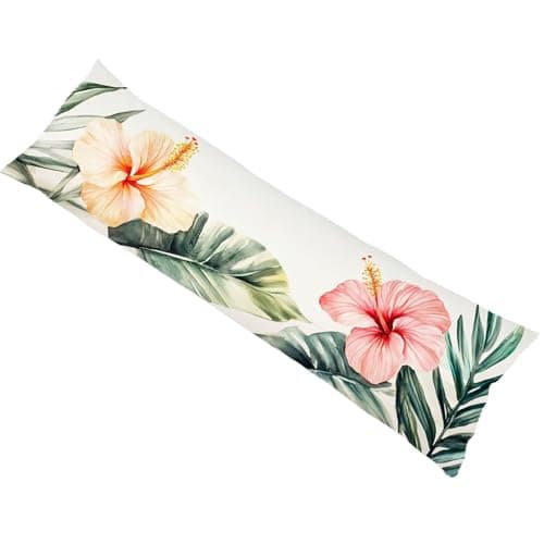 Image of Bolster Pillow Cases Flower Long Pillowcase Breathable Linen Body Pillow Case 145cm x 40cm 1 Pack, Invisible Zipper Closure Pillowcase for Adults Side Sleeper Pregnancy Green, Gifts for Women bz-522