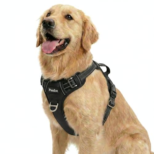 Image of Funfox No Pull Dog Harness for Large Dogs, Adjustable Dog Harness with Handle Reflective Strips for Walking, Anti Pull Breathable Padded Pet Vest Front Clip Easy Control Large Breed Black L