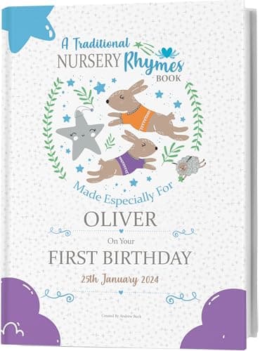 Image of First Birthday or First Christmas Personalised Keepsake Book of Nursery Rhymes for Baby Boys or Girls Unisex
