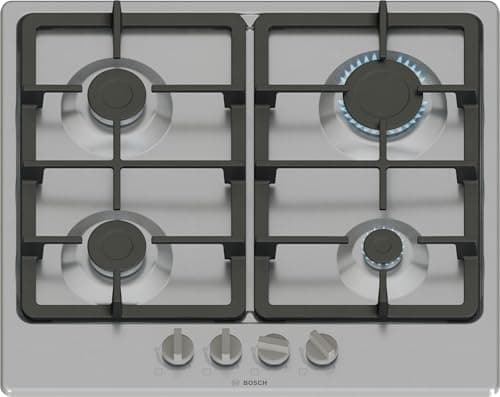 Image of Bosch, Series 4, PGP6B5K90 60cm Gas Hob with 4 burners, 2 Dishwasher suitable cast iron pan supports, new standard sword dials, Front control
