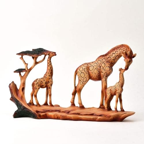 Image of Naturecraft Wood Effect Walking Giraffe Family on Base Ornament Figurine