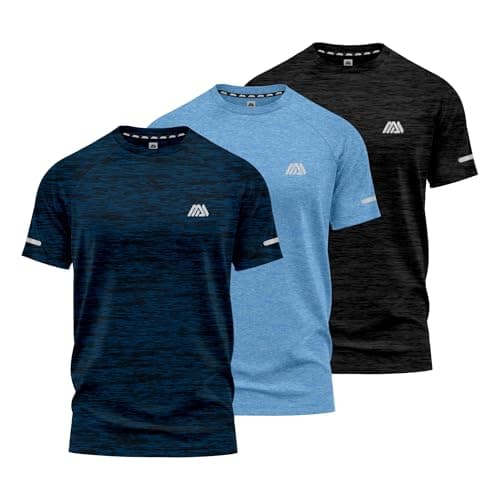 Image of Pack of 3 Mens Short Sleeve T-Shirts Athletic Workout Fit Wicking Moisture Quick Drying Sports Gym T-Shirts Top