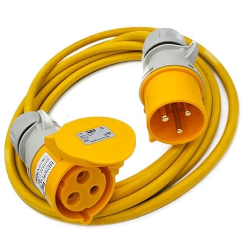 Image of UK Made 110 volt 32 amp Yellow 4mm2 Hookup Extension Lead (10 Metres)
