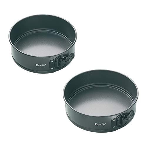 Image of MasterClass KCMCHBSET3 23 and 20 cm Springform Cake Tin Set of 2, Robust 1 mm Carbon Steel with PFOA Non Stick, Includes 2 Loose Bottom Pans, Grey