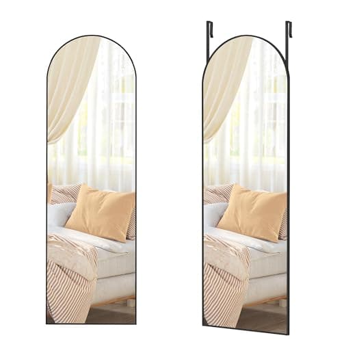 Image of SONGMICS Full Length Mirror, 120 x 40 cm, Curved Mirror, Wall or Door Mounted, Aluminium Alloy Frame, Tempered Glass, for Bedroom, Living Room, Wardrobe, Ink Black LFM033B01