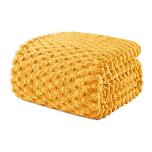 Image of Exclusivo Mezcla Fleece Double Size Blanket for Bed, Extra Large Fuzzy Mustard Yellow Bed Blankets, Soft Cozy Plush Sofa Throws for All Seasons, 150x200 CM