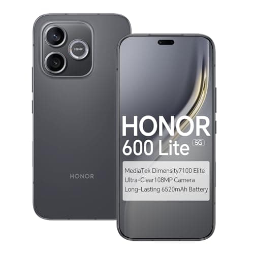 Image of HONOR 600 Lite 5G Smartphone, MediaTek Dimensity 7100 Elite, 6.6" 1.5K AMOLED 120Hz Display, 6520mAh Battery, 108MP Main Camera + 5MP Wide, IP66 Water & Dust Resistance (Black, 256, GB, 8, GB)