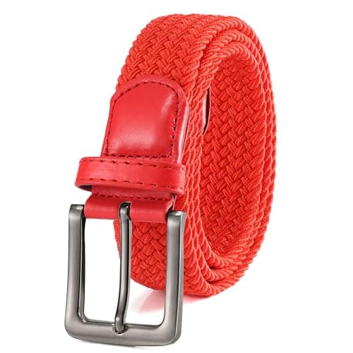 Image of BOZEVON Casual Stretch Elastic Belt - Elasticated Braided Woven Fabric Belt For Men Women Red