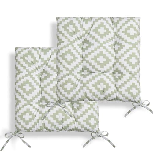 Image of OHS 2 Pack Seat Pads For Dining Chairs Geometric Print Garden Chair Cushion, Soft Comfy Outdoor Chair Cushions with Ties For Living Room Kitchen Office, Sage-40x40cm