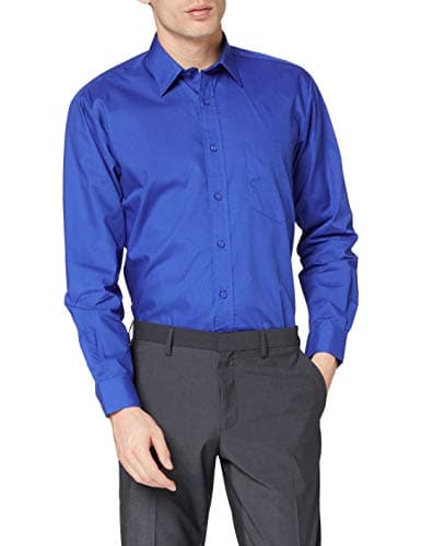 Image of Premier Workwear Mens Long Sleeve Poplin Shirt Royal Blue Size - 18.5"(47cm)