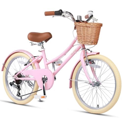 Image of Glerc Missy 20" inch Girl Cruiser Kids Bike 6-Speed Teen Hybrid City Bicycle for Youth Ages 6 7 8 9 10 11 12 Years Old with Wicker Basket & Lightweight, Pink