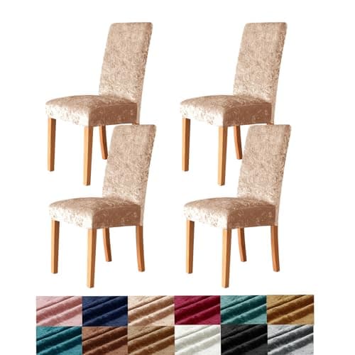 Image of Morbuy Dining Chair Covers Set of 2/4/6, Crushed Velvet Chair Covers Stretch Dining Chair Slipcovers, Removable Washable High Back Chair Protector Covers for Hotel,Ceremony (6pc,Champagne)